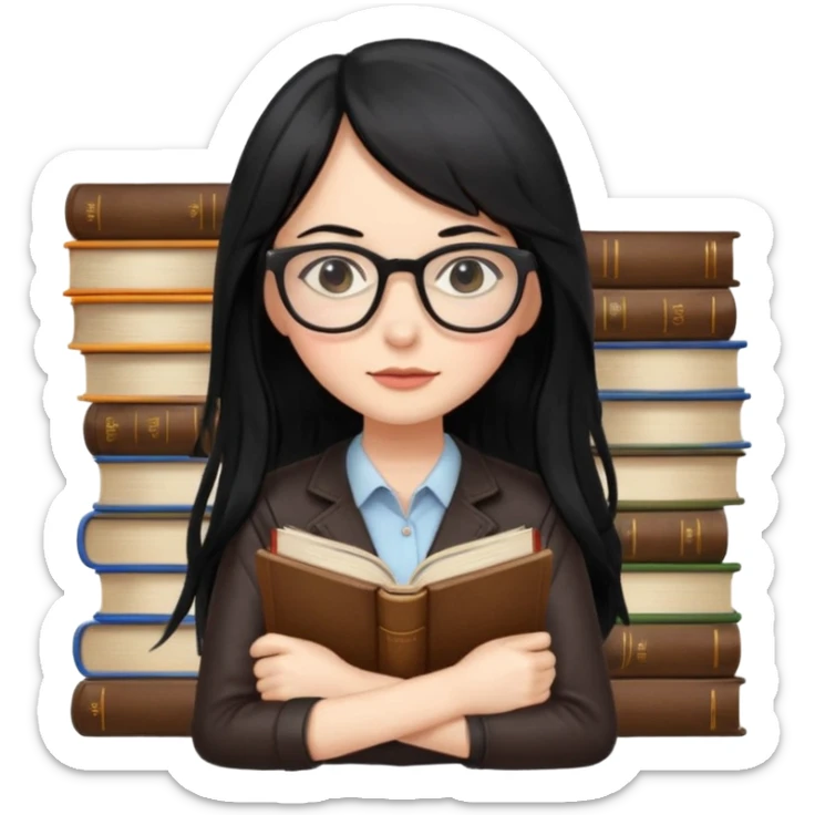 lecture girl with fringe long black color hair with lots of books sticker