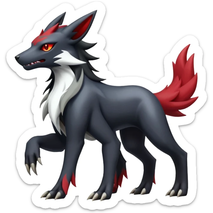 Shiny Exotic Excessive Mysterious Houndoom-Mightyena-Zorua-Zoroark-Salandit-Zangoose-Pokémon-Fakémon-hybrid-creature (full body) sticker