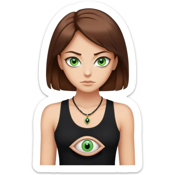 Person with hookah brown hair green eyes and a black tank top wearing an evil eye necklace sticker