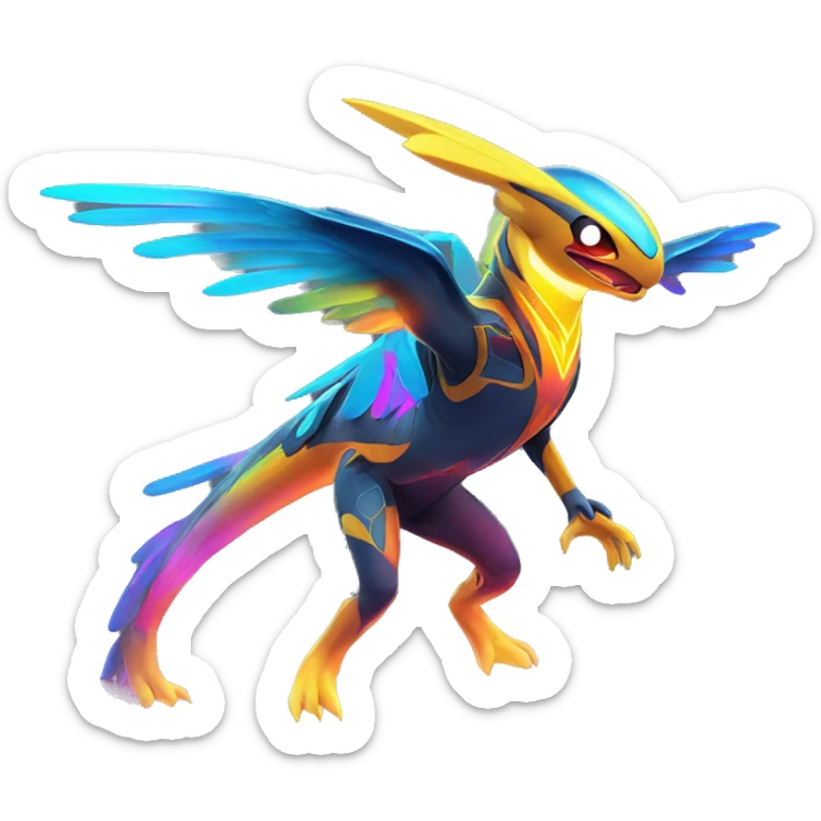 Colorful Neon Colors Vibrant Colors Flying Futuristic Fakémon-Pokémon-Creature Full Body sticker