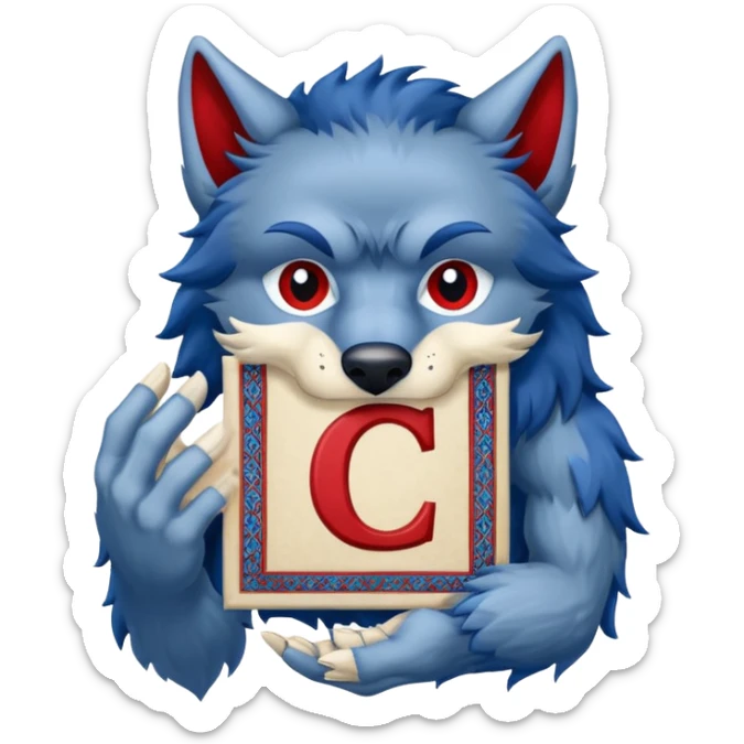a werewolf hand holding the letter c make the c made out of persian carpet texture sticker