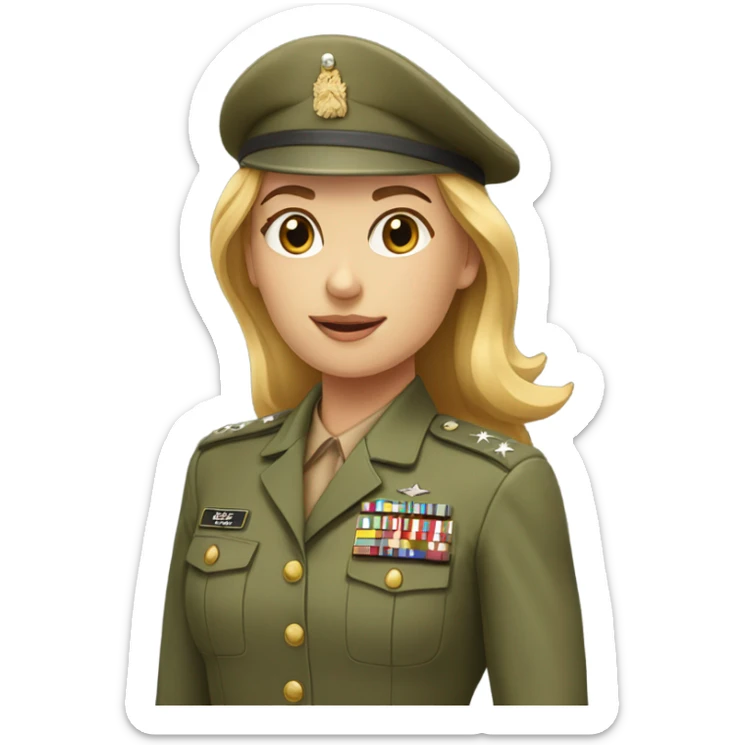Woman blond/light brown hair white soldier saluting sticker