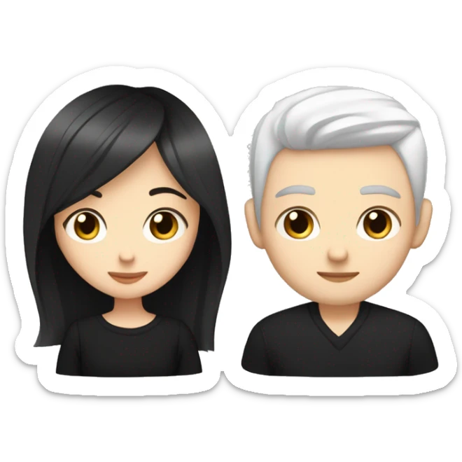 dark Blonde girl with blue eyes in black sweater and an east asian with light skin man with black hair and black eyes hugging sticker