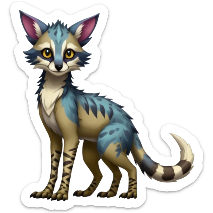 Feral Rare Fantasy dark colorful Vernid-Sergal-Genet-Trico-species by LiLaiRa, random markings, tufted ears, full body sticker