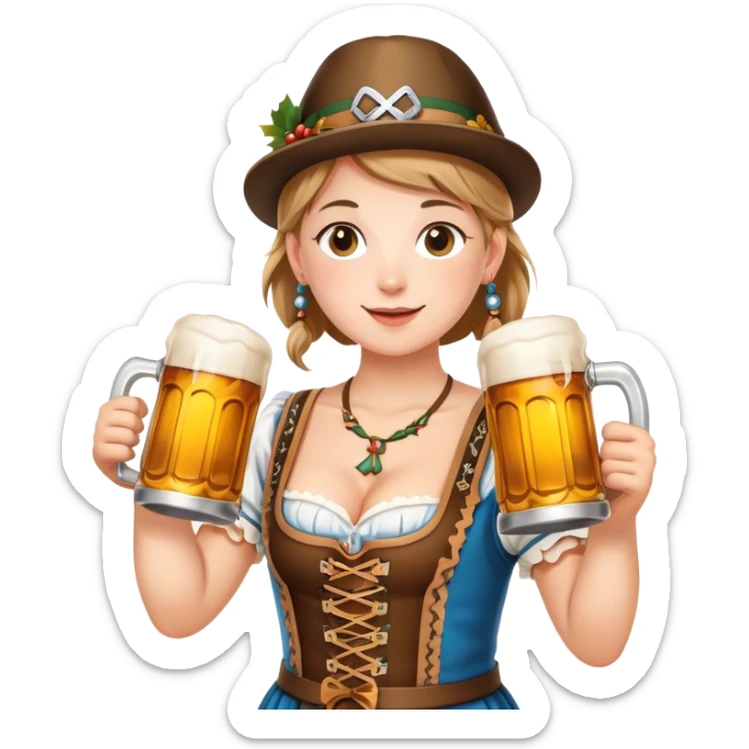 Cinematic Realistic Oktoberfest Pop Culture Emoji, depicting a vibrant celebration with beer, music, and traditional costumes rendered with dynamic textures and festive lighting. sticker
