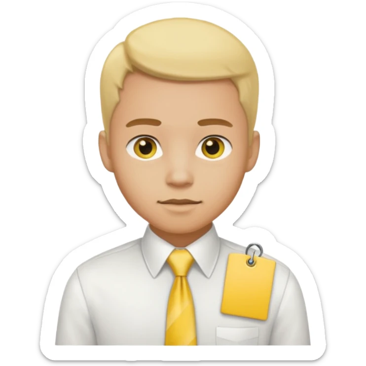 mormon missionary in a white shirt and yellow tie with a black name tag sticker