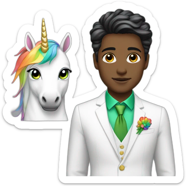 Posh-boy-with-white-suit-and-green-eyes-and-rainbow-unicorn-hair sticker