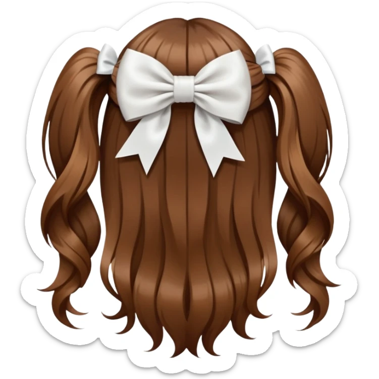 Brown long hairs with white bow from the back sticker