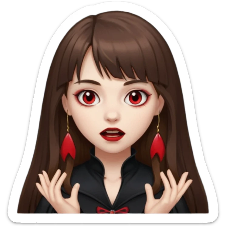 eu quero uma menina de franja e cabelo comprido cabelo castanho parecendo uma vampira com a boca fechada sticker