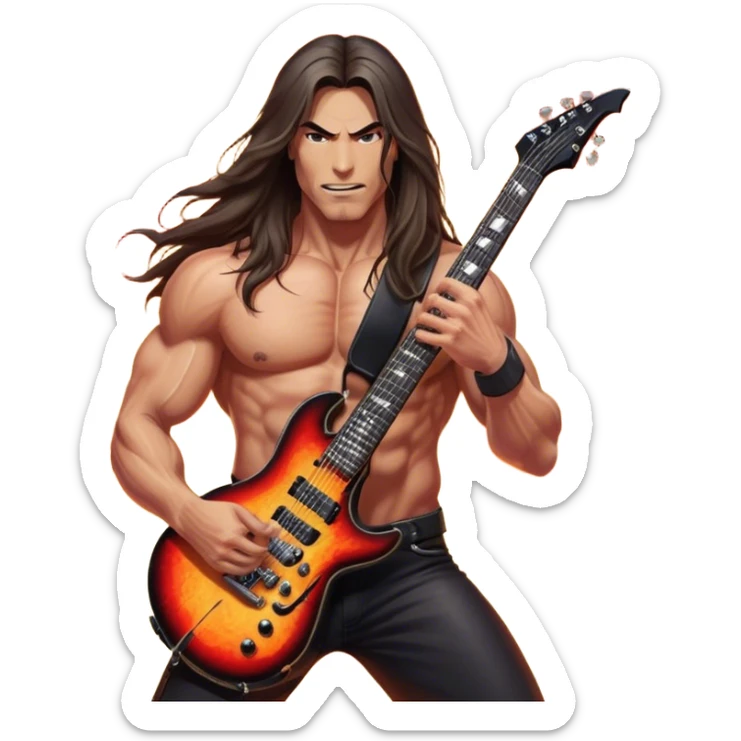 Icon for Metal Music: Manowar performing live, with powerful imagery of the band on stage, electric guitars, drums, and heavy metal energy. The background features a fiery stage and intense lights, reflecting the epic atmosphere of their concert. Transparent background. sticker