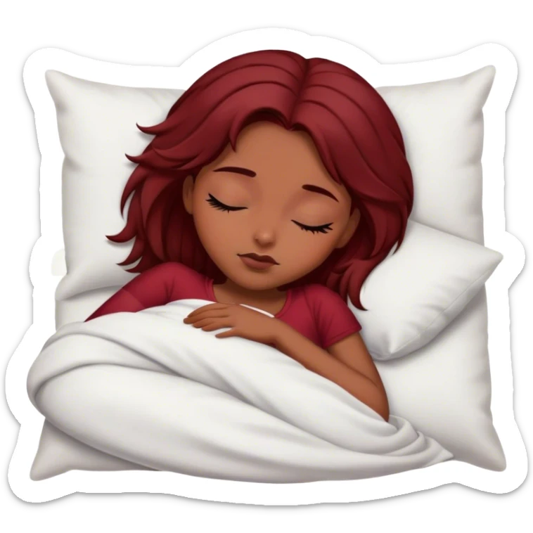 Chica con cabello rojo obscuro , cabello medio largo , morena con ojos grandes negros durmiendo  sticker