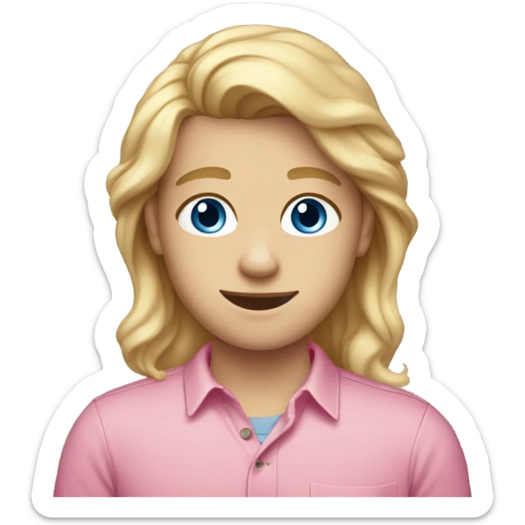 I 21 year old with warm blonde hair and blue eyes in a pink shirt  sticker