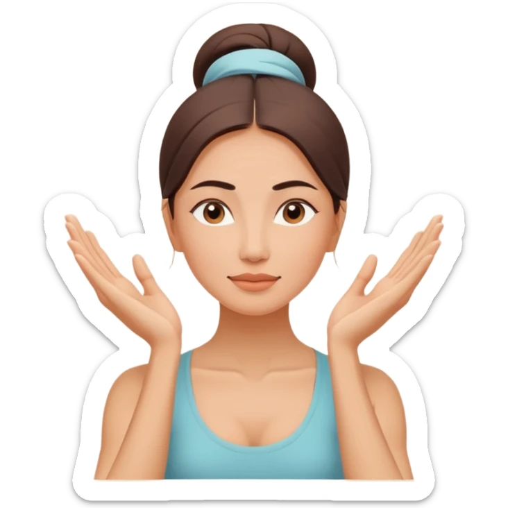 Minimal wellness-style emoji of a woman doing face yoga exercises, hands gently lifting and stretching facial muscles, calm and natural look, clear face yoga movement, simple and easy-to-understand icon, no beauty or medical elements

 sticker