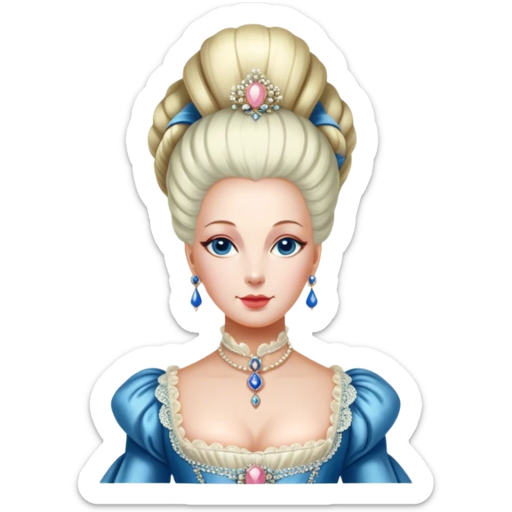 Cinematic Realistic Marie Antoinette Portrait Emoji, depicted as an opulent royal figure with elegant attire and a graceful poised expression, rendered with rich textures and soft lavish lighting that captures her historical allure. sticker