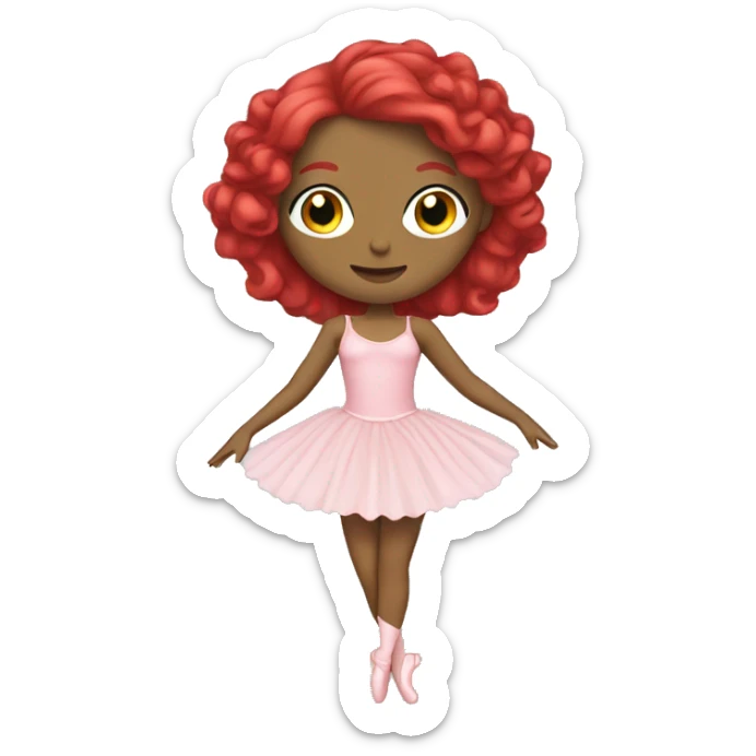 Pale ballerina with pink dress, green eyrs and red hair sticker