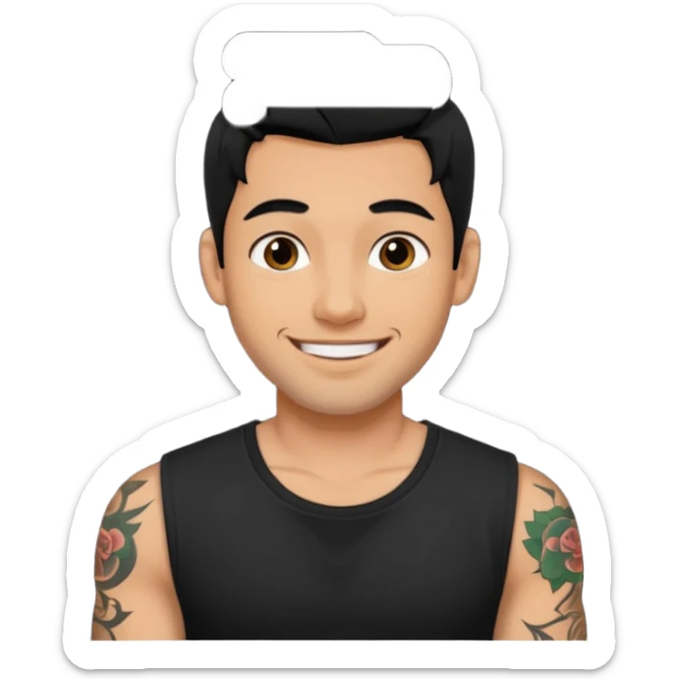 A man in tattoos handsome with flirty smile till legs black hair sticker