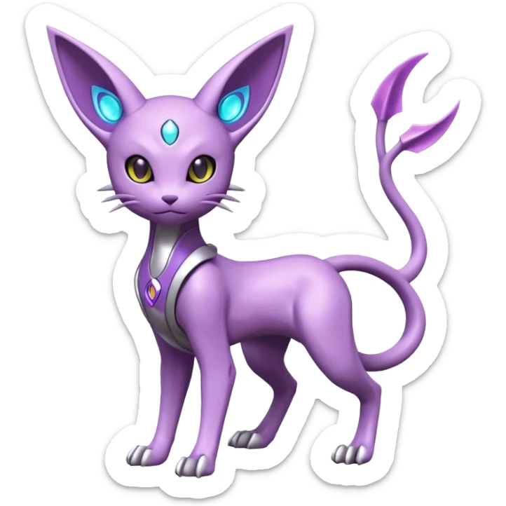 Mechanical Miraidon-Espeon-Mewtwo-Fakémon-hybrid-creature (full body) with glowing eyes  sticker
