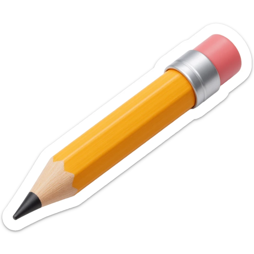 wooden pencil icon with visible wood grain and a sharpened tip in skeuomorphism style sticker