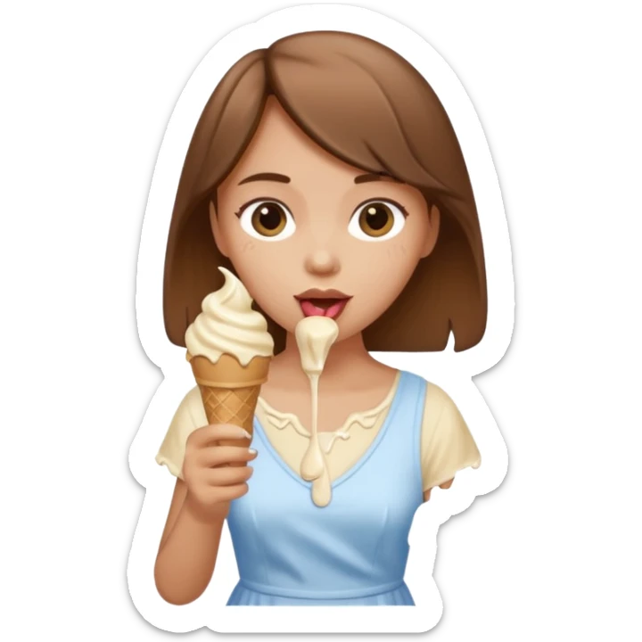 Un fille  brune au vêtement  beige qui mange une glace sticker