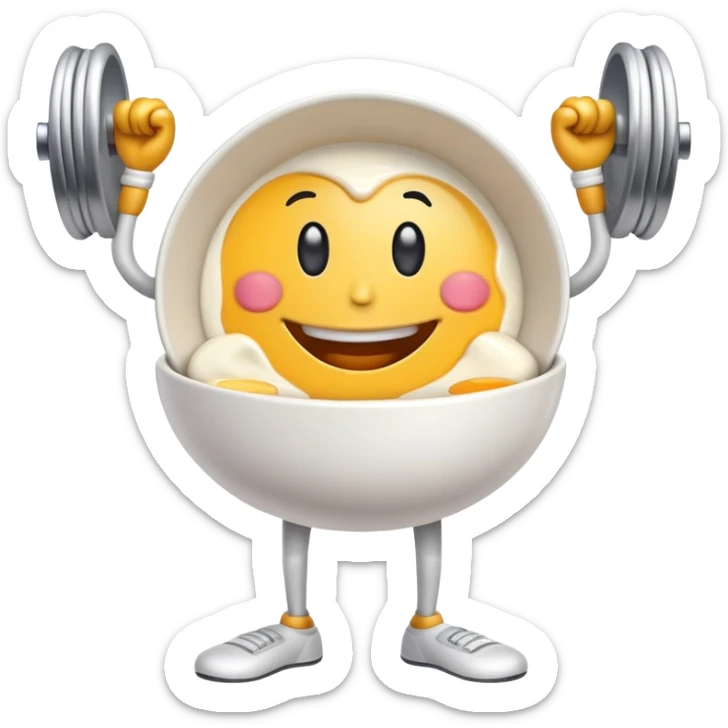 Breakfast bowl with a face on it and arms and legs ready for gym sticker