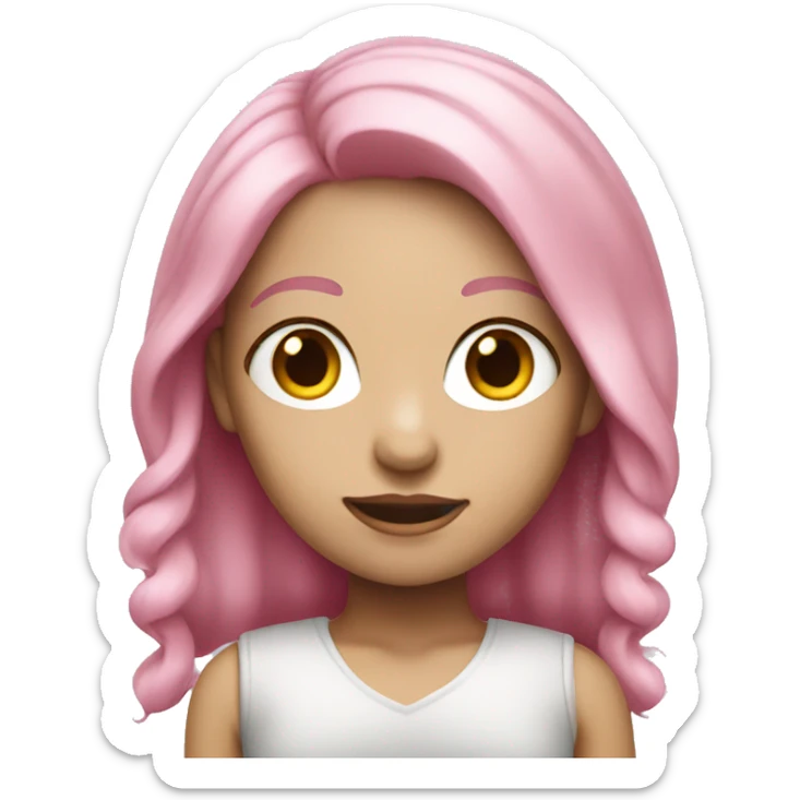 Girl with pink hair white skin working  sticker