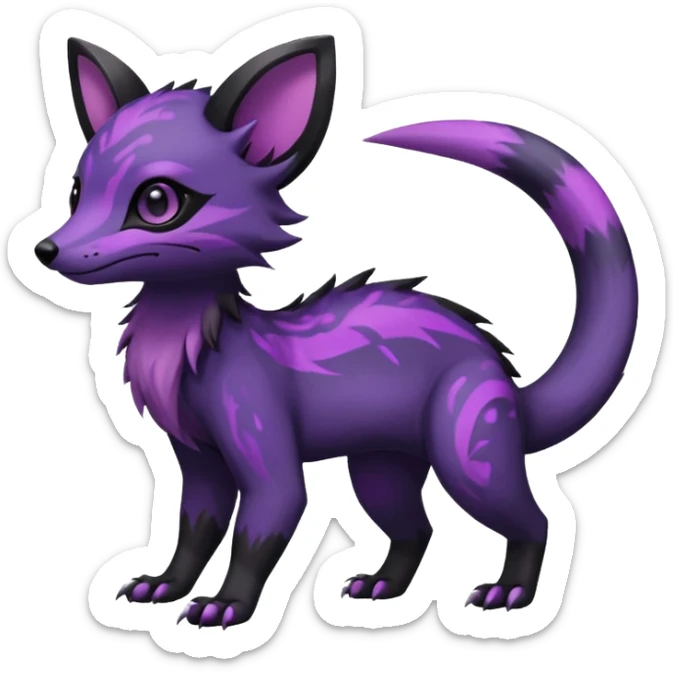 Rare exotic cute gothic colorful Salandit-Eevee-Civet-species-Fakemon-hybrid-creature, with markings, full body sticker