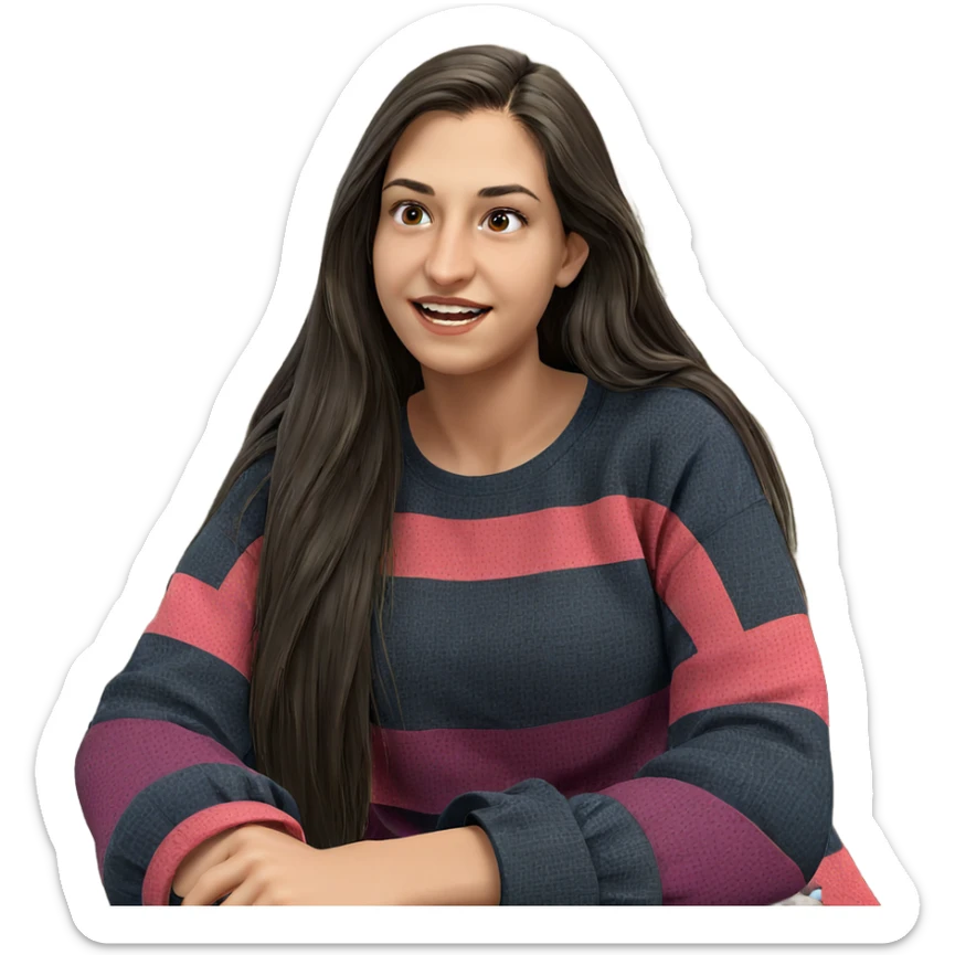 smiling girl with long hair sticker