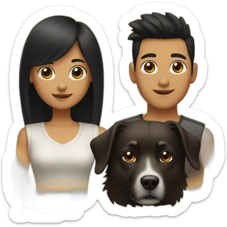 a Men Long black hair;a girl brown short hair; and black spitz dog sticker