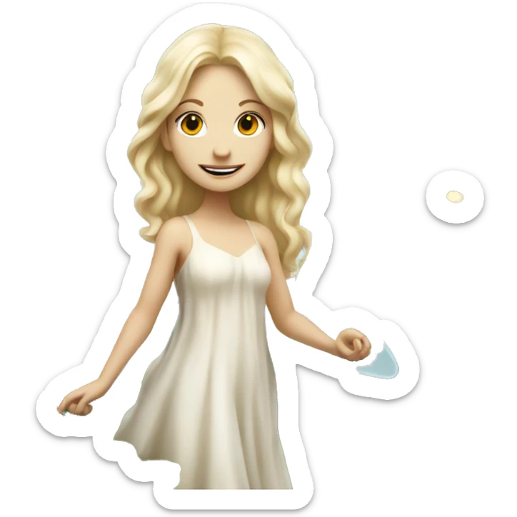 Blonde white fairy in a dress in a garden with mushrooms  sticker