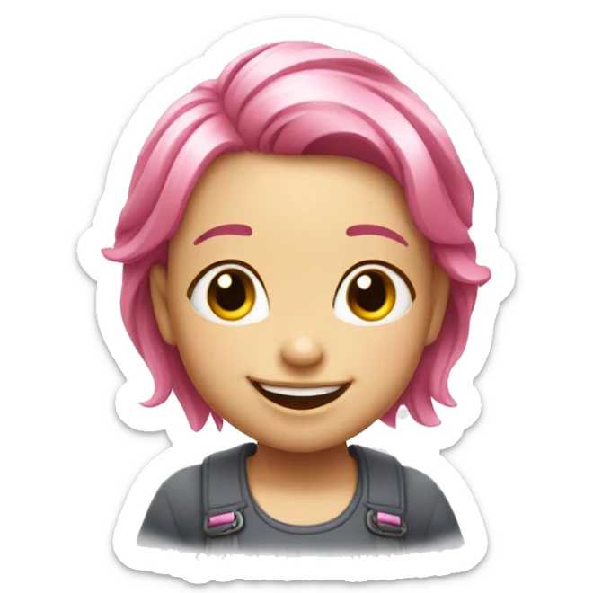 A little girl with pink hair and white and shiny skin and a pleasant laugh. sticker
