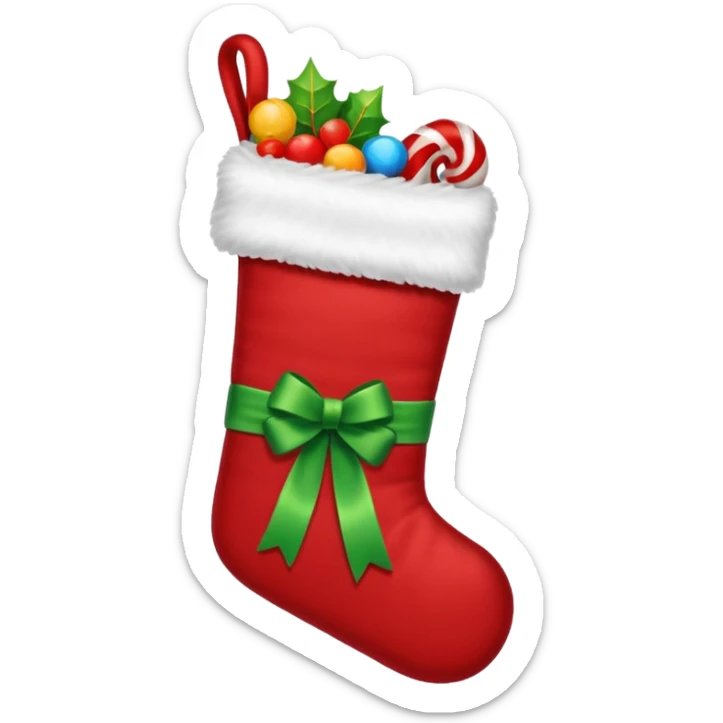 A cozy Christmas stocking full of gifts and candy sticker
