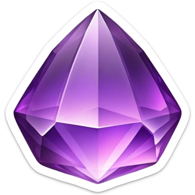 Cinematic Realistic Amethyst Emoji, Rich and soothing, with smooth, polished purple facets catching the light and casting soft, calming reflections. The deep violet hue seems to glow with an ethereal light, radiating peaceful energy and elegance. Soft glowing outline, capturing the essence of tranquility and mystery in a stunning amethyst. sticker