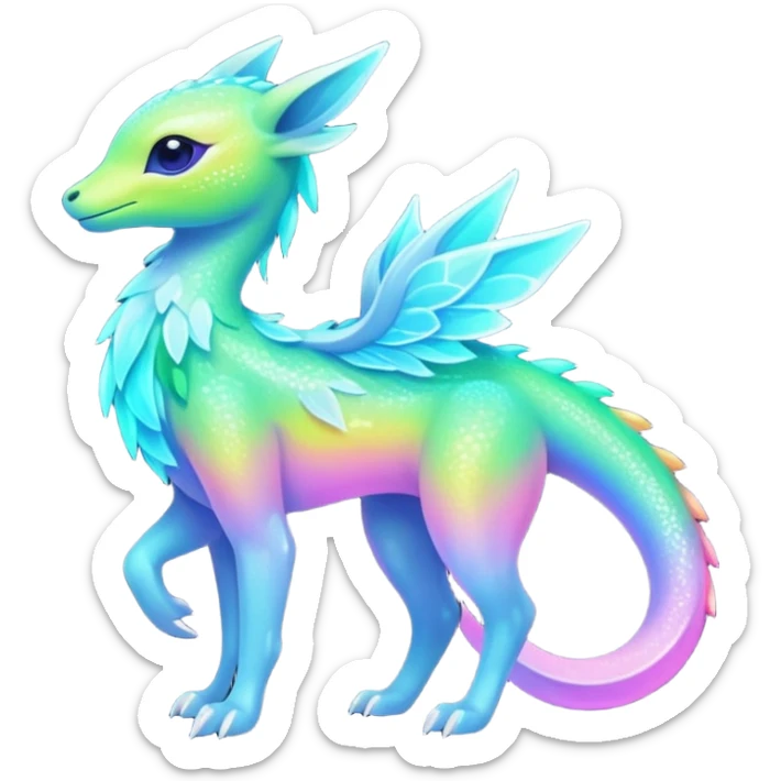 Shiny Exotic Colorful Neon-colored Ethereal Sparkly Amaura-Aurorus-Fakémon-hybrid-creature (full body)  sticker
