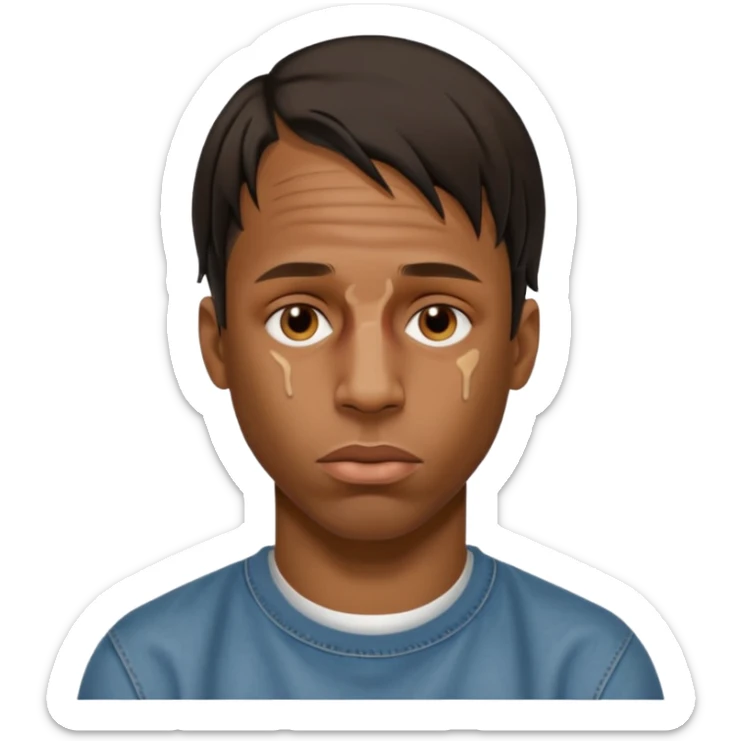 Create an iOS-style emoji of travis scott. Neutral facial expression, no emotion. Front-facing head only, clean Apple emoji aesthetic, smooth shading, simple shapes, no text, no accessories, plain background. sticker