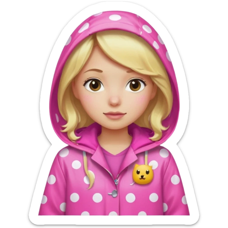 Blonde girl in a pink polka dot raincoat with hoodie sticker