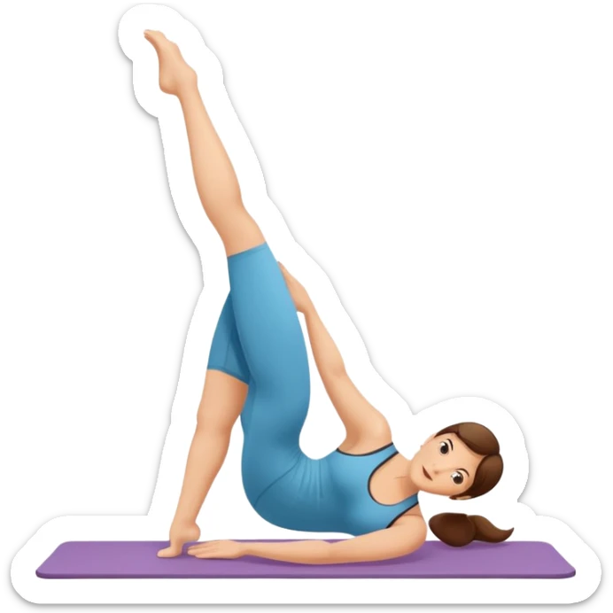Pretty, sexy, mature, slightly curvy white Woman with short brown hair doing Pilates exercises  sticker