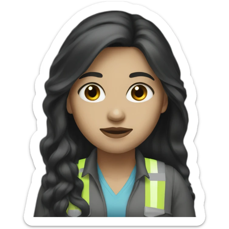 civil engineer woman black eyes white skin black long hair sticker