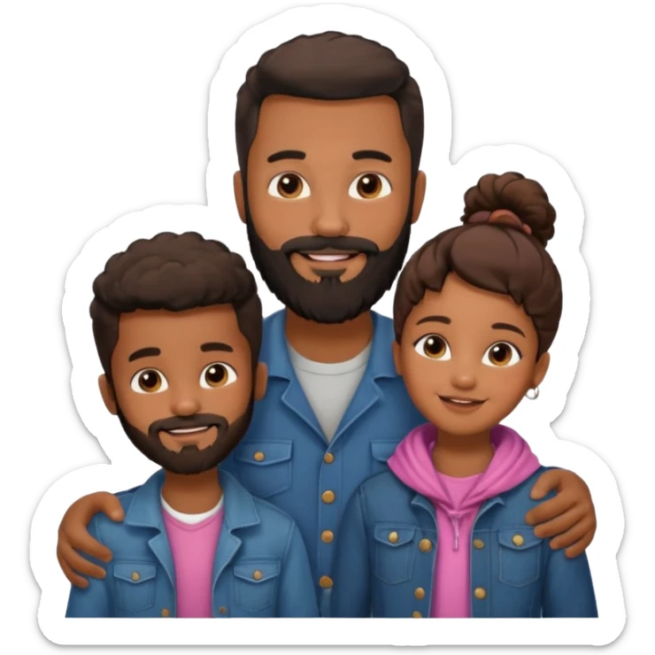 A loving black family of 4, with a father with a full beard, a son with a faint mustache and daughter, all dressed in urban chic clothing sticker