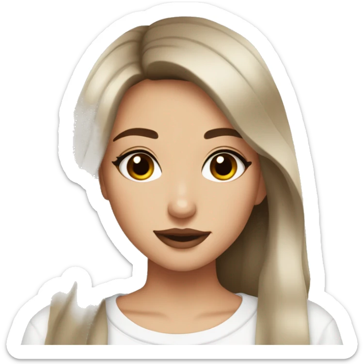 I want brown haired girl i cute white sweater and cute clean girl makeup sticker