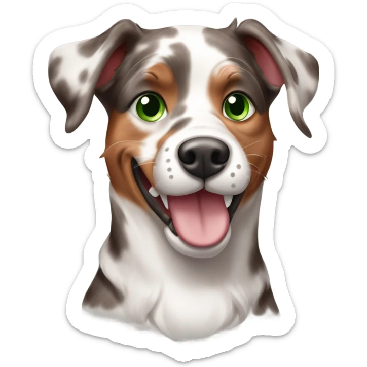 Happy Red Merle catahoula dog with green eyes and half white face sticker