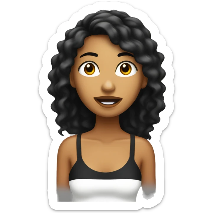 Chica con cabello largo negro ojos negros piel blanca y cantando sticker