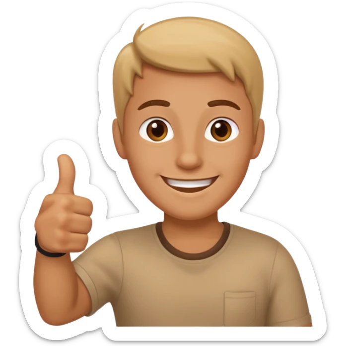 Buat gambar aw shucks yg sedang senang dan berikan jempol sticker