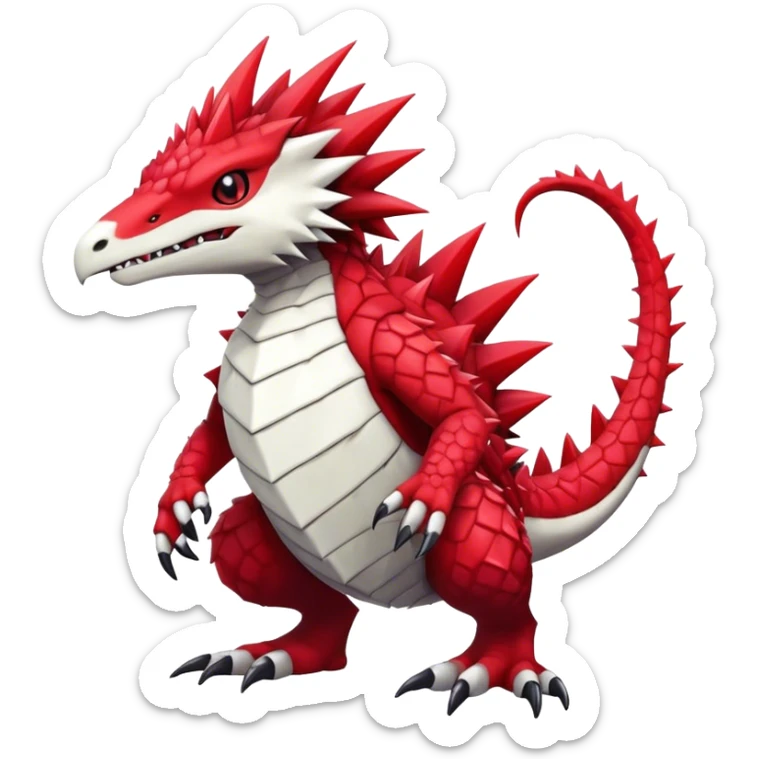 Cute cool black red white animal hybrid-Digimon-Fakemon full body, detailed, spiky, scaly, edgy sticker