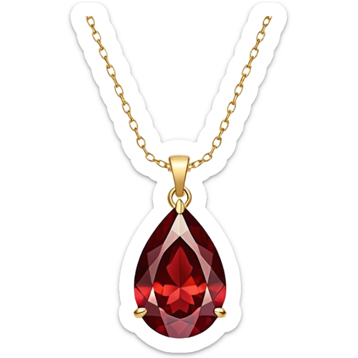 shimmering red garnet pendant wrapped in a magical aura, suspended from a delicate gold chain sticker
