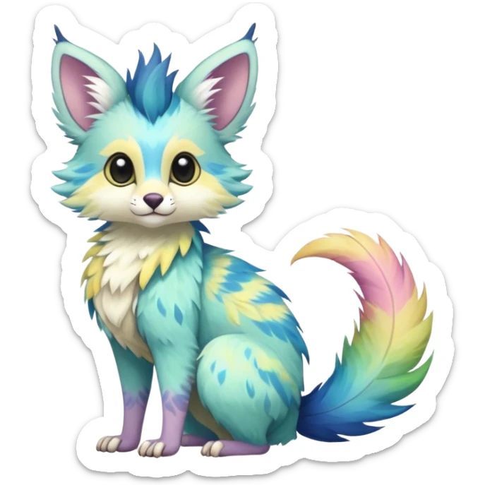 Feral Rare Fantasy pastel tropical Vernid-Trico-species by LiLaiRa, random markings, tufted tail, tufted ears, full body sticker