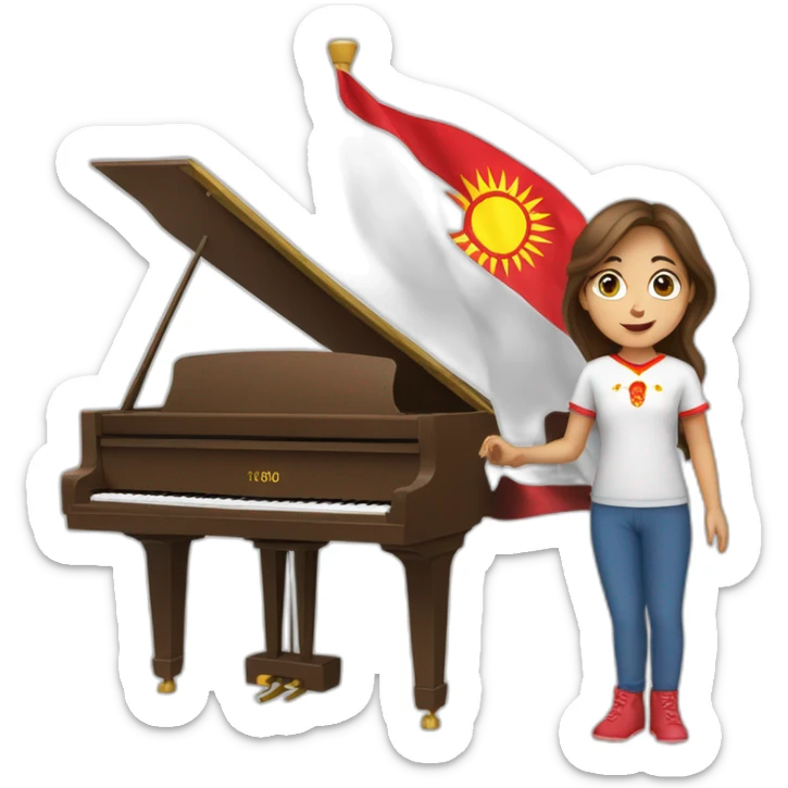 Brown hair girl with Kyrgyzstan flag tocando un piano sticker
