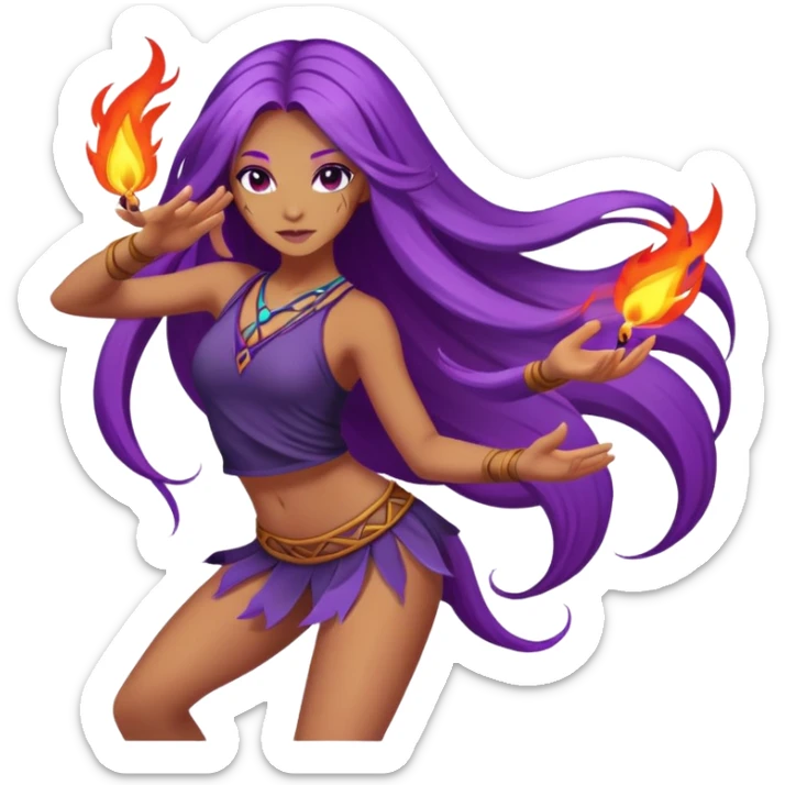Poi fire dance, girl with long purple hair sticker