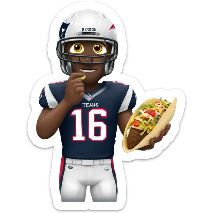 someone wearing an nfl football texans jersey who is holding a taco in his hand sticker