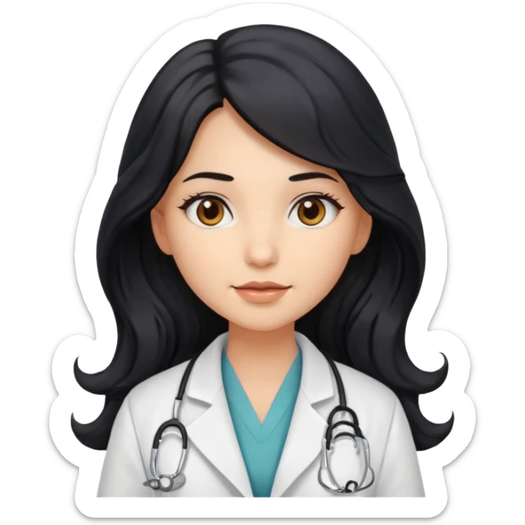 a pretty bratz light dusky girl s a doctor with long wavy black hair  sticker
