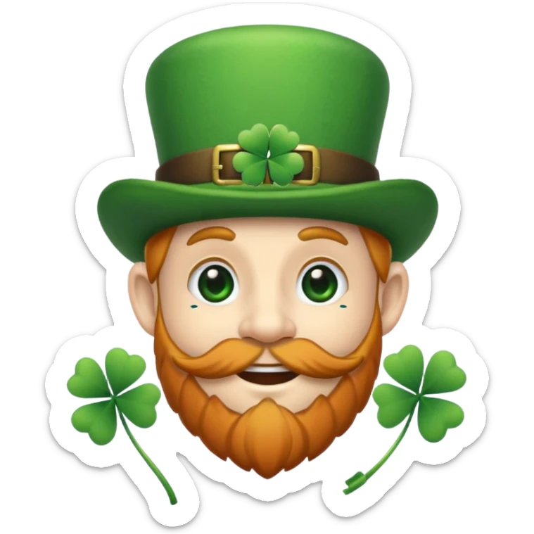 créer un emoji farfadet en noir et blanc, en traçant que les contours, sans pot de pièces dans la main et avec un trèfle à 4 feuilles sur le chapeau sticker